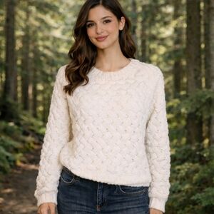 Kendall & Kylie Cream Cable Knit Sweater